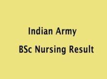 Indian Army BSc Nursing Result